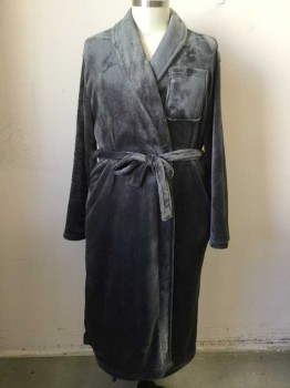 Mens, Bathrobe, ROSS MICHAELS, Gray, Polyester, Solid, XXL, Shawl Collar, Long Sleeves, 2 Pockets, with Tie, Interior Silk Tie