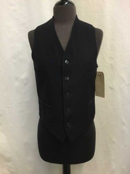 Childrens, Vest 1890s-1910s, MTO, Midnight Blue, Wool, Solid, CH 32, Black, Button Front, 4 Pockets