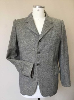 Mens, Suit, Jacket, 1890s-1910s, N/L, Gray, Cream, Wool, Tweed, 42R, Notched Lapel, 3 Btn Single Breasted, 3 Pockets, CB Vent, Rose Acetate Lining, **Small Hole Repair At CB