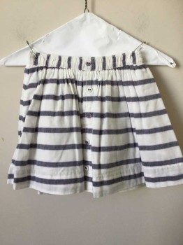 Childrens, Skirt, CHEROKEE, White, Lavender Purple, Cotton, Polyester, Stripes, 7/8 Yr, White/ Navy/ Lavender Stripes, Elastic Waist, Button Front,