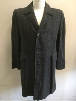 Mens, Coat 1890s-1910s, N/L, Black, Olive Green, Wool, Tweed, Basket Weave, 42, Single Breasted, 3 Buttons,  2 Pockets, Set-in Sleeve Front and Raglan Sleeve Cut for Back,