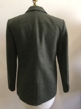 BANANA REPUBLIC, Olive Green, Black, Wool, Speckled, Olive Green with Speckled Red/yellow/etc, Self Black Ribbed, Notched Lapel, 2 Button Front, Pocket Flaps
