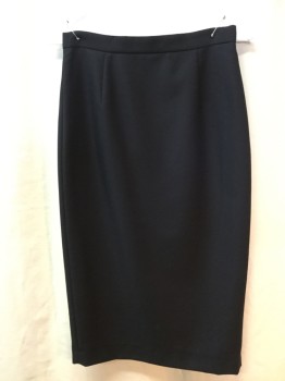 FACONNABLE, Navy Blue, Wool, Acetate, Solid, Pencil Cut, Slit Center Back, Darted at Waist