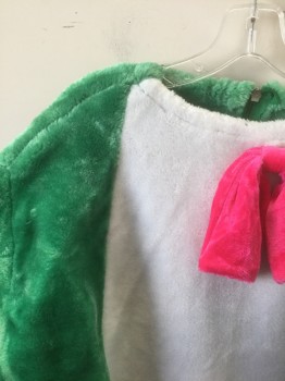 Unisex, Piece 2, N/L, Green, White, Pink, Polyester, Solid, Color Blocking, XXL, < 54", BODY- Green Plush Furry Material, with White Belly, Pink Bow at Neck, Long Sleeves with Covered Hands, Center Back Zipper **Comes with Noncoded Pair of Plush Green Frog Feet Spats, See Photo