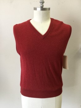 BROOKS BROTHERS, Red, Cashmere, Solid, V-neck, Pull On,