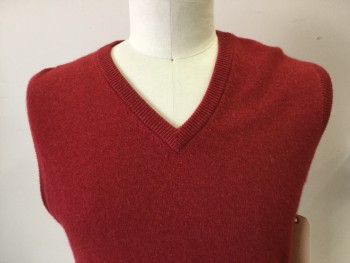 BROOKS BROTHERS, Red, Cashmere, Solid, V-neck, Pull On,