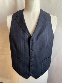 SPIROS, Charcoal Gray, White, Wool, Stripes - Pin, Vest, 5 Buttons, Notched Lapel, 2 Pockets, Solid Black Satin Back with Self Back Tab Belt