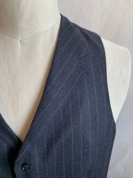 Womens, Suit, Piece 3, SPIROS, Charcoal Gray, White, Wool, Stripes - Pin, 44R, Vest, 5 Buttons, Notched Lapel, 2 Pockets, Solid Black Satin Back with Self Back Tab Belt