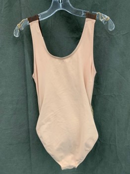 MTO, Peachy Pink, Cotton, Polyester, Brown Elastic Shoulder Straps, Belly Based on a Leotard