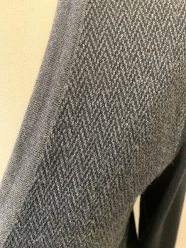 Mens, Cardigan Sweater, HUGO BOSS, Black, Gray, Wool, Herringbone, Color Blocking, M, V-neck, Long Sleeves, Pattern on Front, Gray Contrast Trim, Black Sleeves and Back