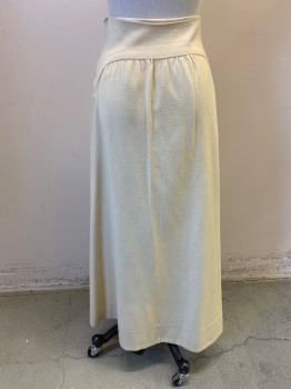 Womens, Skirt 1890s-1910s, NL, Lt Yellow, Wool, Solid, W 24, Front & Back Yolk, White Pearl Buttons, Welt Pocket, Center Front Snap Closures