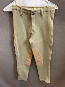 Childrens, Pants, DEVON-AIRE, Lt Khaki Brn, Tan Brown, Cotton, Lycra, Solid, 12, Zip Fly, Snap Closure, Tan Suede cloth Patches on Inside Thigh, Velcro Hems, Belt Loops
