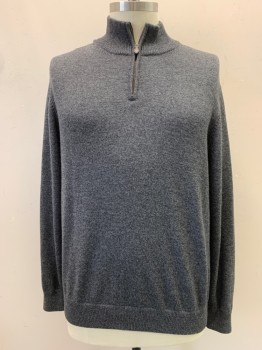 BROOKS BROTHERS, Graphite Gray, Wool, Solid, 3/4 Zip, L/S
