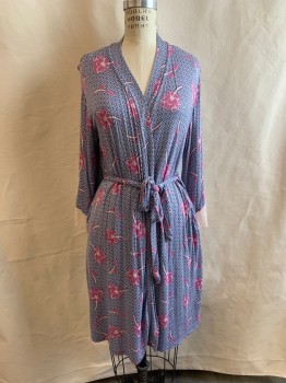 Womens, SPA Robe, PEA IN THE POD, Dusty Purple, Off White, Pink, Baby Pink, Rayon, Spandex, Floral, Diamonds, S, Shawl Collar, Long Sleeves, Tie Attached, Lace Cuffs