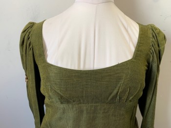 COSPROP, Green, Yellow, Cotton, Silk, Grid , Empire Waist, Long Sleeves with Puff and Narrow Wrist with Hooks & Eyes, Train, Flat-lined, Regency, Napoleon, Pride & Prejudice, 1811-1820