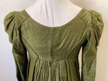 COSPROP, Green, Yellow, Cotton, Silk, Grid , Empire Waist, Long Sleeves with Puff and Narrow Wrist with Hooks & Eyes, Train, Flat-lined, Regency, Napoleon, Pride & Prejudice, 1811-1820