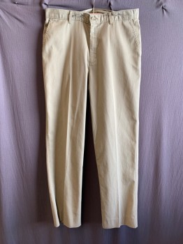 Edwards, Tan Brown, Polyester, Cotton, Solid, Zip Front, Belt Loops, 4 Pockets,