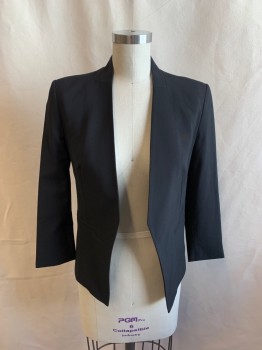 THEORY, Black, Wool, Elastane, Solid, Shawl Lapel, 2 Pockets, Open Front