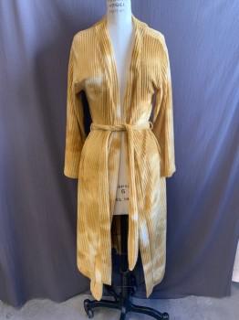Womens, SPA Robe, NL, Goldenrod Yellow, White, Polyester, Rayon, Tie-dye, S/M, 2 Piece with Matching Belt, Waffled Textured Pattern