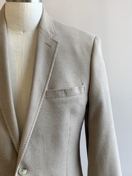 POLO, Beige, Cotton, Wool, Textured Fabric, L/S, 2 Buttons, Single Breasted, Notched Lapel, 3 Pockets,