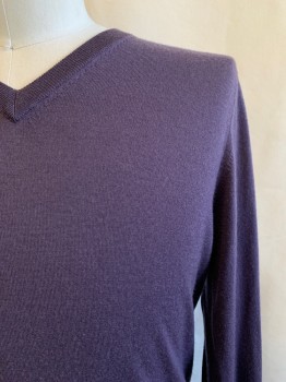 SAKS FIFTH AVE, Dusty Purple, Cashmere, Solid, V-N,