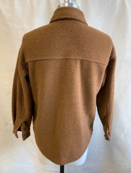 DEX, Camel Brown, Polyester, Solid, L/S, B.F., Fleece/Flannel, Chest Pockets With Button Flaps, Large Tortoise Shell Buttons