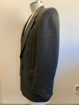 LANZA COLLEZIONE , Black, Khaki Brown, Wool, Check , 2 Buttons, Single Breasted, Notched Lapel, 3 Pockets,