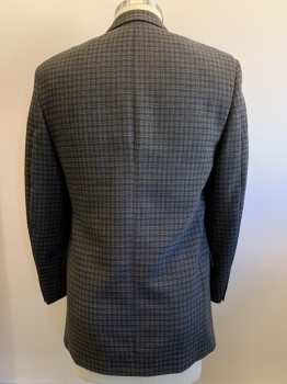 LANZA COLLEZIONE , Black, Khaki Brown, Wool, Check , 2 Buttons, Single Breasted, Notched Lapel, 3 Pockets,
