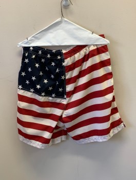 Mens, Shorts, OLD NAVY, Red, Navy Blue, White, Polyester, Americana, M, Elastic Waist, Drawstring, 2 Side Pockets, Net Pantie Liner, Small Slit On Sides, American Flag Pattern