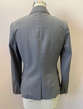 THEORY, Gray, Wool, Lycra, Solid, Heathered, Single Breasted, 1 Button, Peaked Lapel, 3 Pockets,
