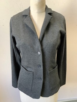 TAHARI, Dk Gray, Rayon, Cotton, Solid, Jersey, 3 Buttons,  Notched Lapel, 2 Patch Pockets, No Lining