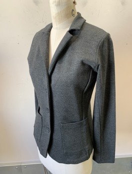 TAHARI, Dk Gray, Rayon, Cotton, Solid, Jersey, 3 Buttons,  Notched Lapel, 2 Patch Pockets, No Lining