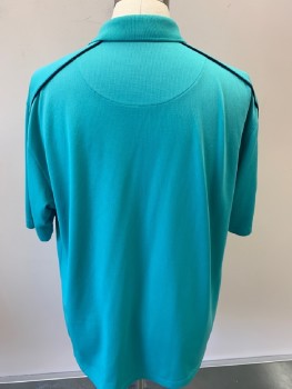 PA, Teal Blue, Black, Polyester, Text, S/S, With Piping Trim On Shoulders & Plaquet