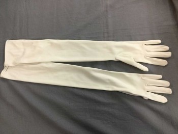 Womens, Gloves 1890s-1910s, White, Nylon, O/S, Knit, Plain, Long Opera Length,