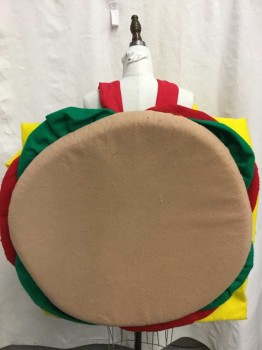 Unisex, Walkabout, MTO, Tan Brown, Off White, Green, Red, Yellow, Felt, Hamburger Costume, Food