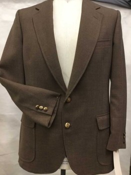 Mens, Blazer/Sport Co, LACOSTE, Brown, Wool, Solid, 42R, Single Breasted, 2 Button Front, Pale Yellow Lining,
