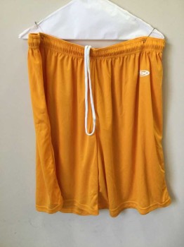 Athletic Knit, Orange, Polyester, Solid, Mesh Long Athletic Shorts, Elastic Drawstring Waistband