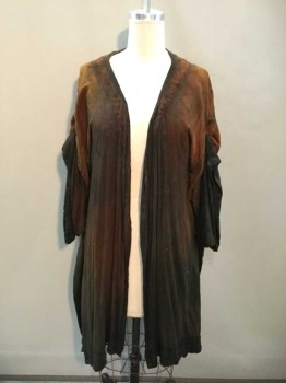 Unisex, Sci-Fi/Fantasy Robe, NO LABEL, Orange, Brown, Green, Cotton, Ombre, O/S, Open Front, Gauze Collar/Placket/Cuff, Billowy Gathered Short Sleeves, Side Hem Slits
