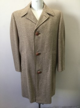 Mens, Coat, N/L, Beige, Brown, Cream, Wool, Grid , 44, Dashed Grid Pattern, Single Breasted, 3 Buttons,  Notched Collar, 2 Welt Pockets, Solid Tan Lining,