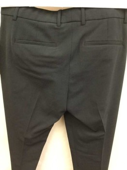 THEORY, Black, Wool, Polyester, Solid, Low Rise, Flat Front, Belt Loops, 4 Pockets,