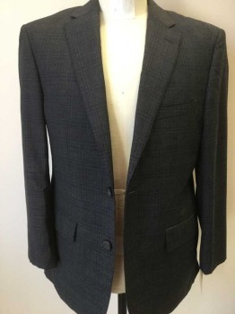 MOORES, Charcoal Gray, Black, Blue, Wool, Plaid, 2 Buttons,  3 Pockets,