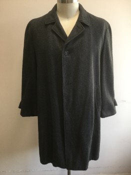 Mens, Coat, RICHMAN BROTHERS, Black, Gray, Lt Gray, Steel Blue, Wool, Tweed, 42/44, Single Breasted, 3 Button - Missing 2 Buttons, 2 Pockets, Sleeve Front is Regular Set-in Sleeve, Sleeve Back Cut As Raglan Sleeve,