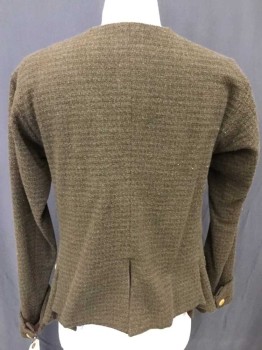 Mens, Historical Fiction Jacket, NL, Brown, Tan Brown, Wool, Heathered, 40, Boiled Wool, 9 Buttons, 3 Button Pocket Flaps, Cuffed Sleeves