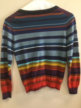 Childrens, Cardigan Sweater, PAUL SMITH, Navy Blue, Slate Blue, Brick Red, Red, Purple, Cotton, Stripes, 8, V-neck, Midnight Blue Ribbed Placket and Collar, Long Sleeves, Boys