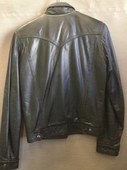 Womens, Leather Jacket, LEATHER FACTORY, Black, Leather, Solid, B32, XS, Snap Front, Snap Flap Pockets, Collar Attached,