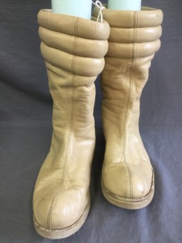 Womens, Sci-Fi/Fantasy Boots , MTO, Cream, Leather, 7, Pull On, 3 Puffy Channels