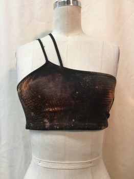 HELMUT LAND, Black, Brown, Plum Purple, Modal, Lycra, Abstract , Abstract Print Bandeau Top, 1 Shoulder with Double Strap