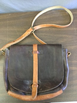 WILL LEATHER GOODS, Brown, Camel Brown, Leather, Solid, Saddle Bag Style, Cross Over Strap