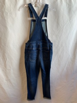 Womens, Overalls, BP, Dk Blue, Cotton, Rayon, Solid, 27, Adjustable Straps, 1 Large Chest Pocket, 2 Hip Pockets, 2 Back Pockets, Side Seam Buttons at Both Sides, Hem Cuffs Tacked Up