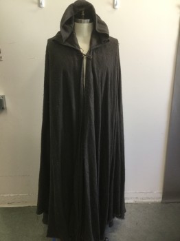 Unisex, Historical Fiction Robe , MTO, Dk Umber Brn, Linen, Cotton, Solid, Size, No , Inner Cape Ties of Leather, Rough Weave, 2 Leather Ties at Neck, Hood, Center Back Seam, Raw Edge Hem, Aged/Distressed,